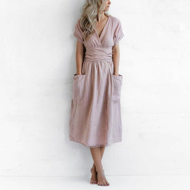 GR | Plain cotton-linen pinafore dress