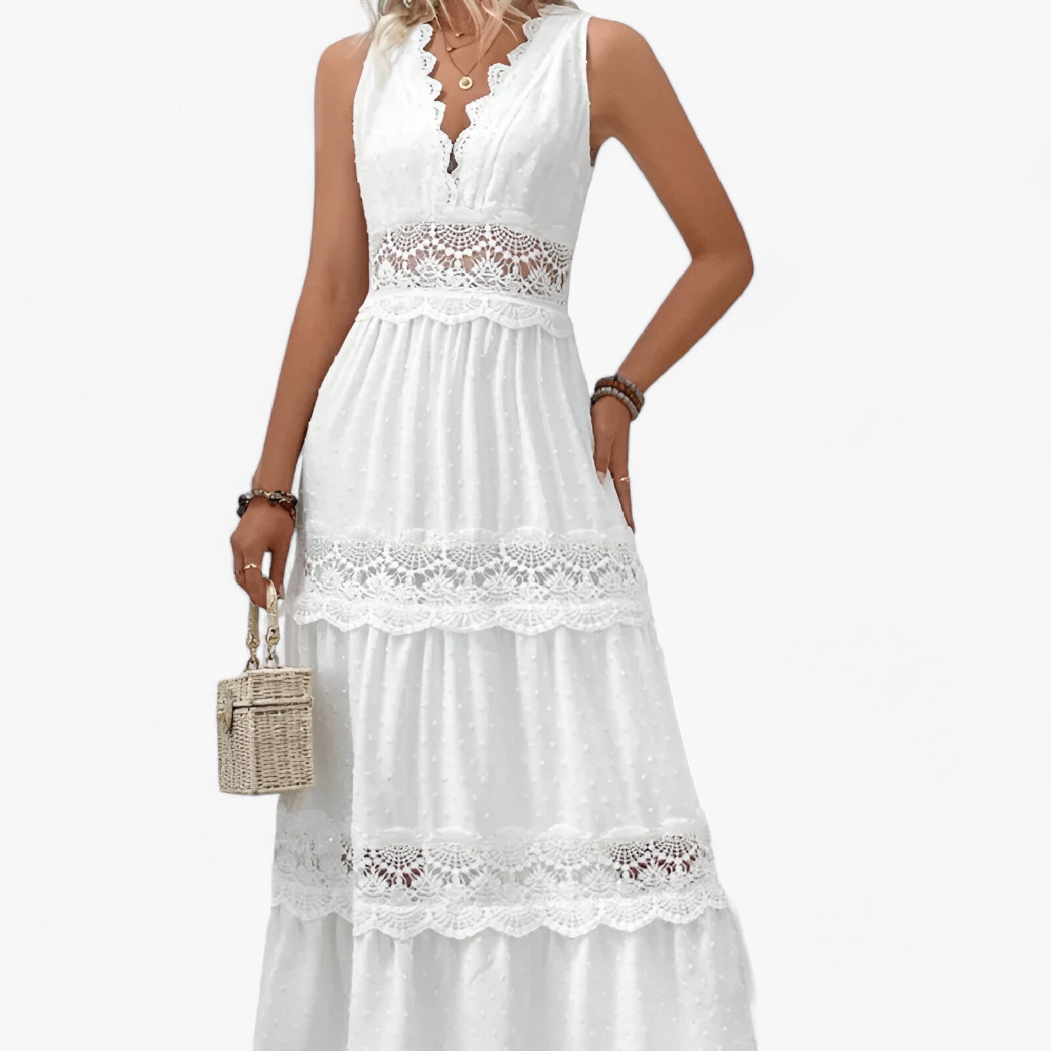 V-Ausschnitt Sommerkleid - Flatternde Länge mit eleganten Details