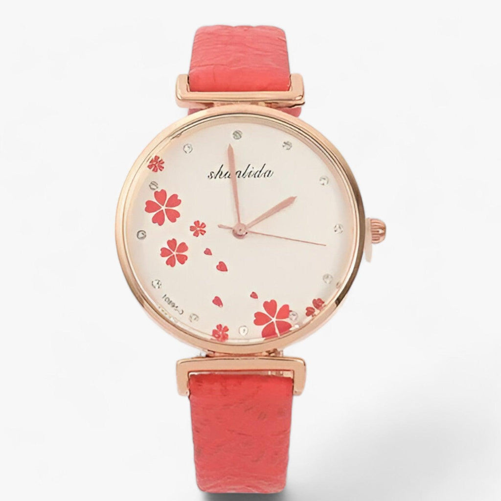 GR | Leather Strap Round Vintage Floral Watch For Women