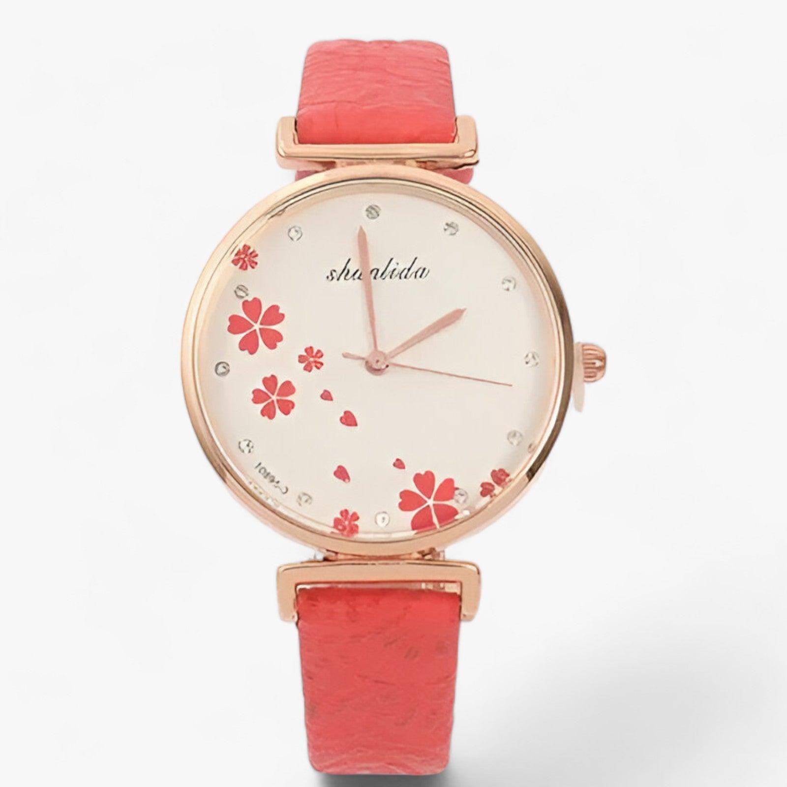 GR | Leather Strap Round Vintage Floral Watch For Women