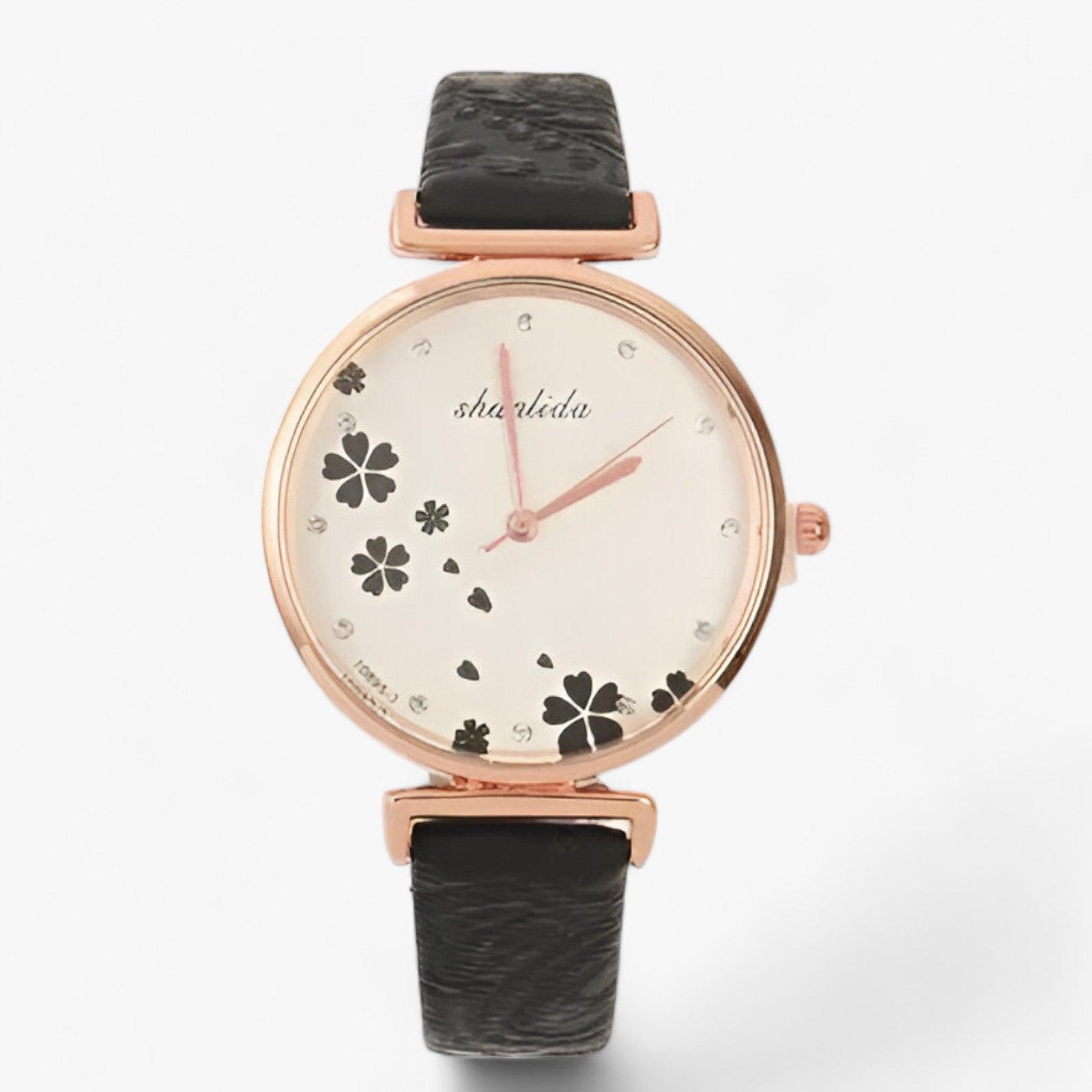 GR | Leather Strap Round Vintage Floral Watch For Women