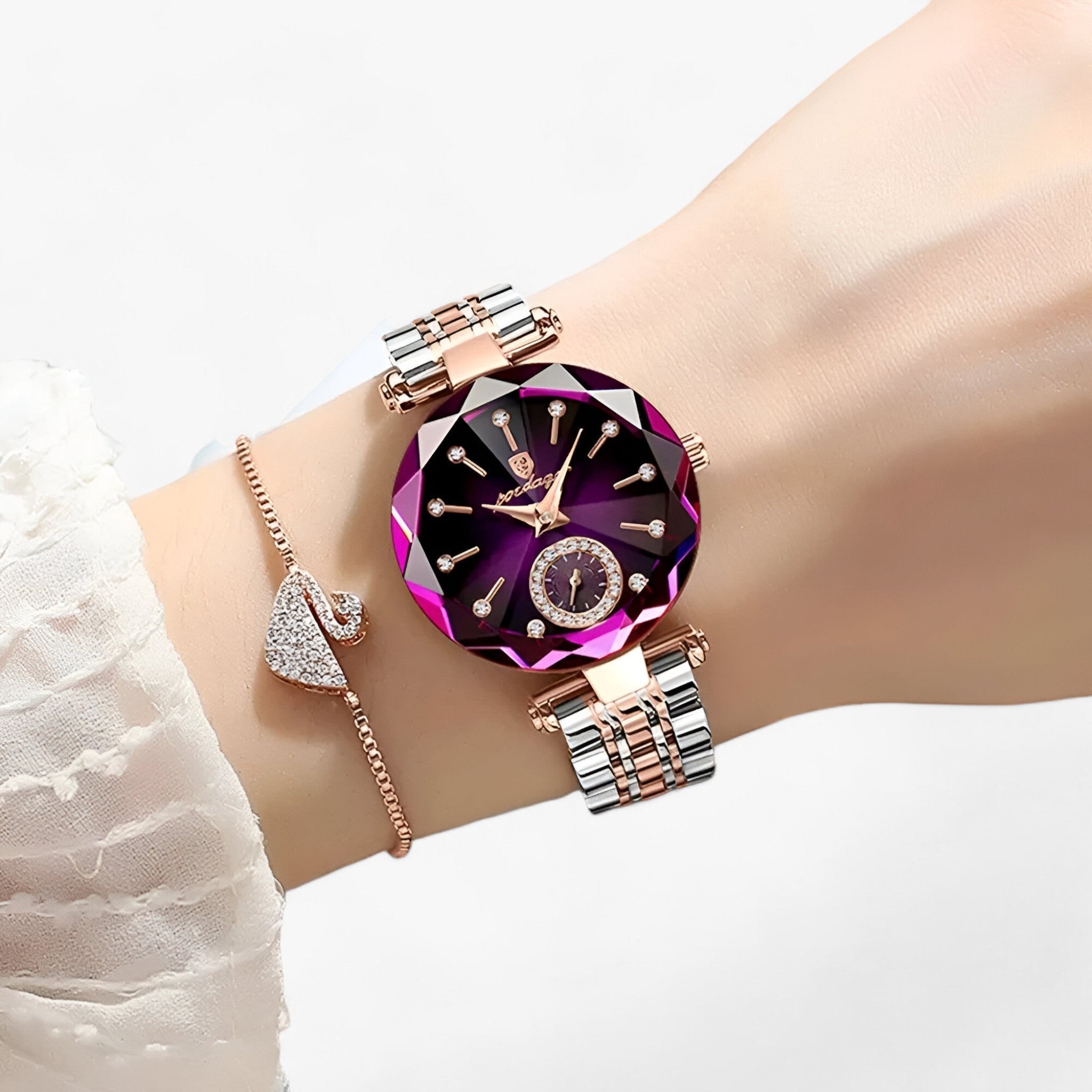 GR | Luxury women's stainless steel wristwatch with diamond accents