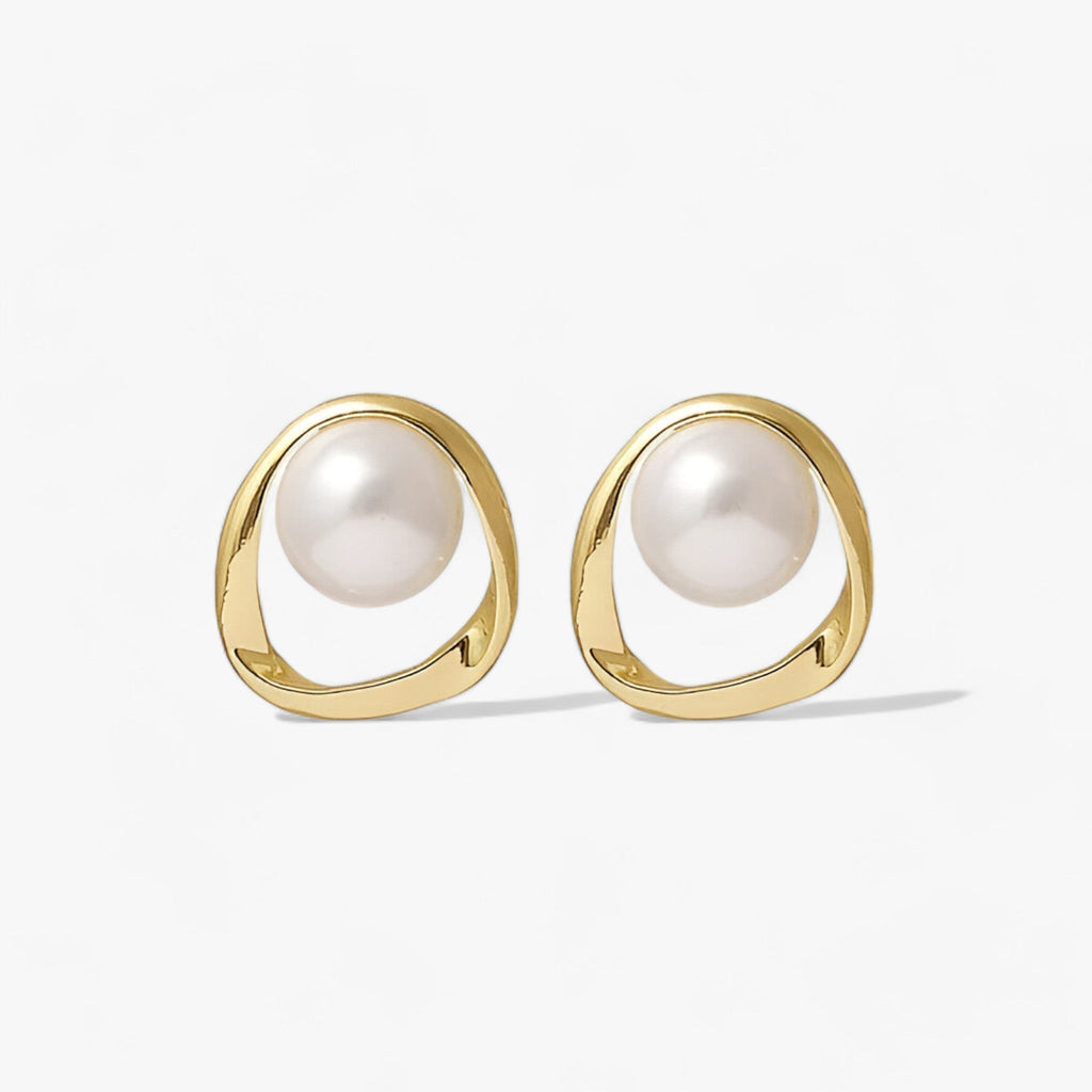 Gold pearl stud earrings - Contemporary elegance for every occasion 