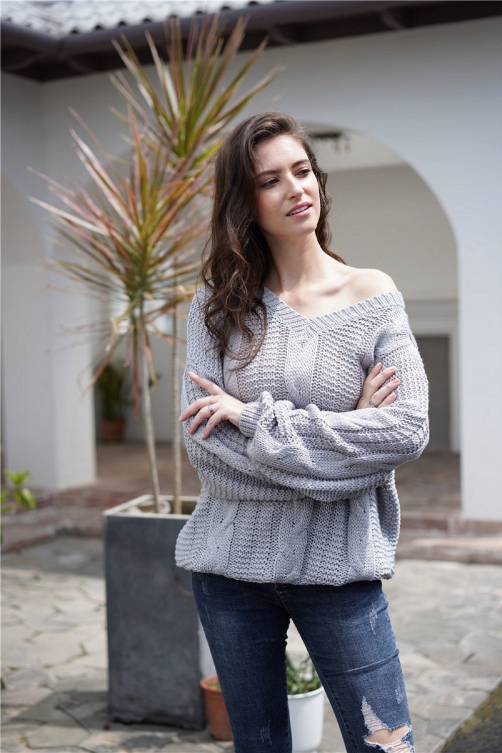 GR Simple cable knit loose sweatshirt