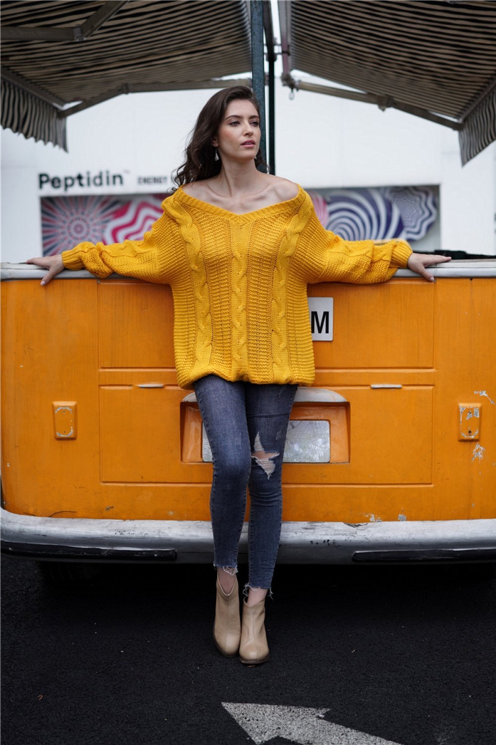 GR Simple cable knit loose sweatshirt