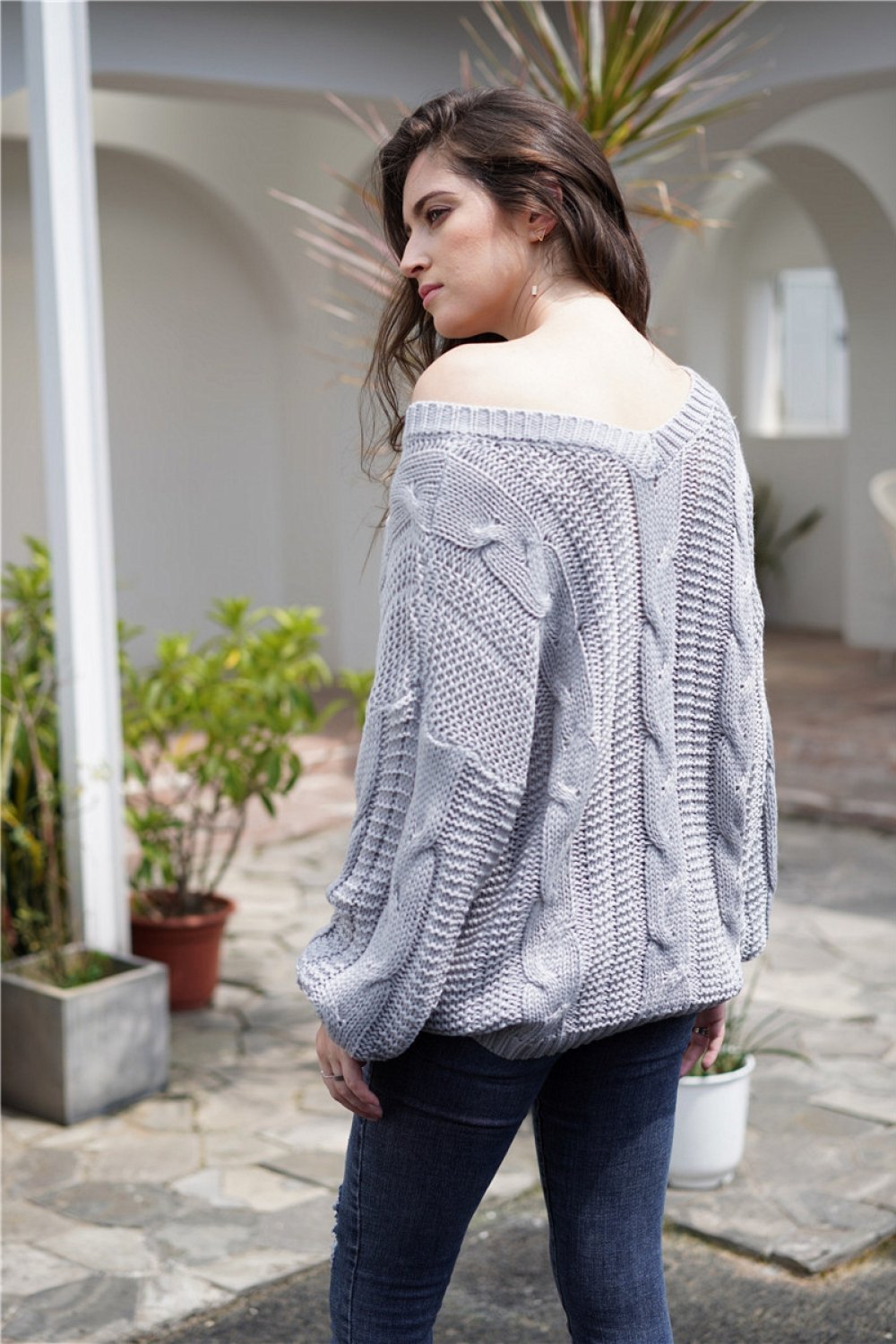 GR Simple cable knit loose sweatshirt