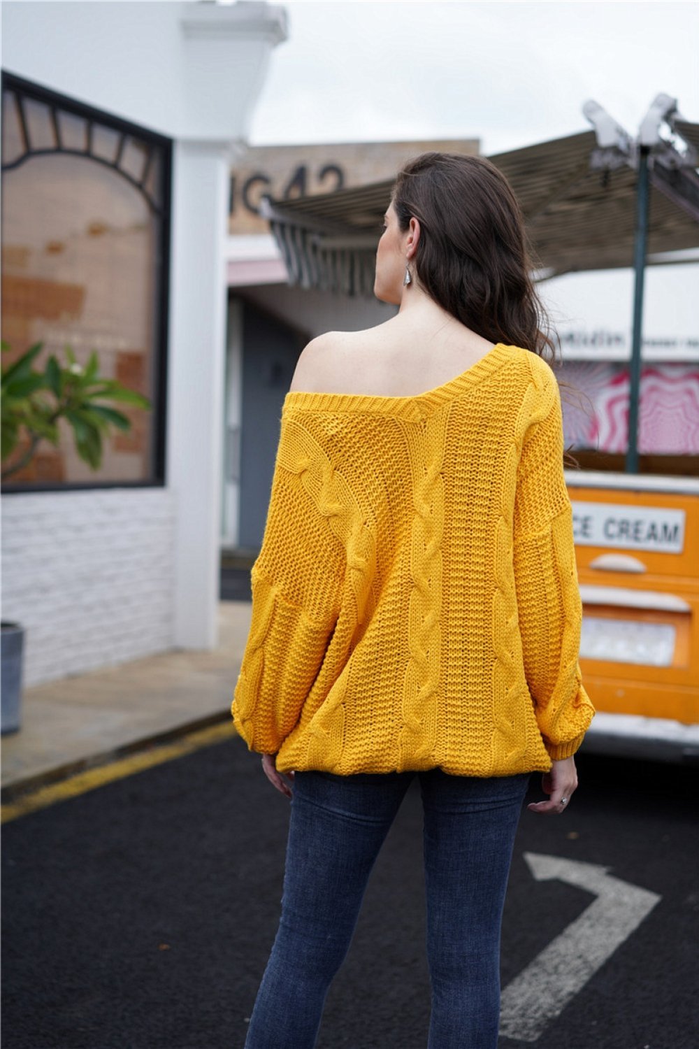 GR Simple cable knit loose sweatshirt