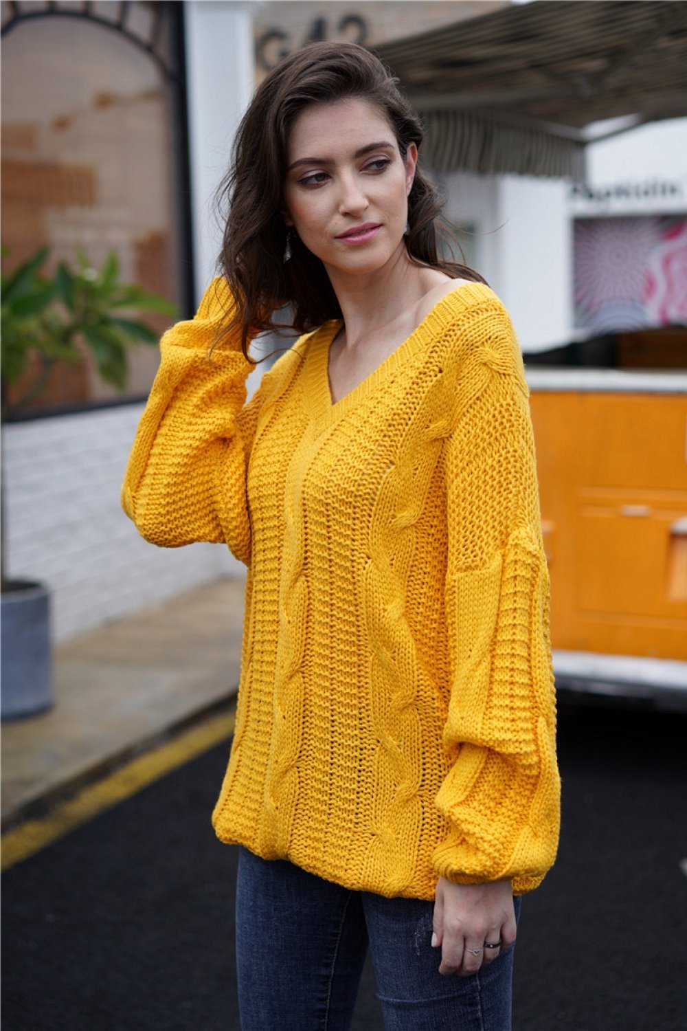 GR Simple cable knit loose sweatshirt