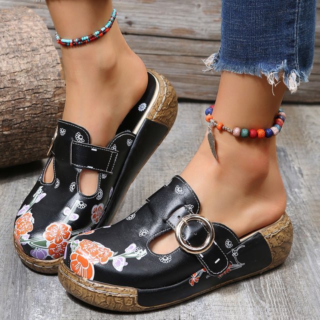 GR | Floral Slippers with Buckle