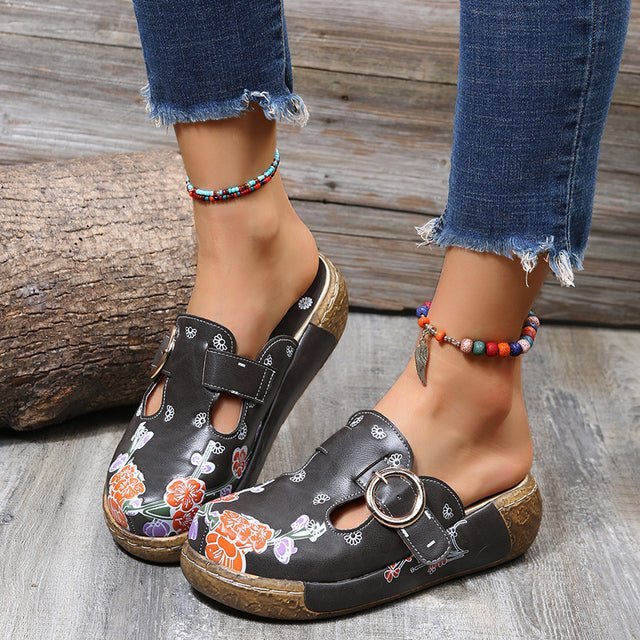 GR | Floral Slippers with Buckle