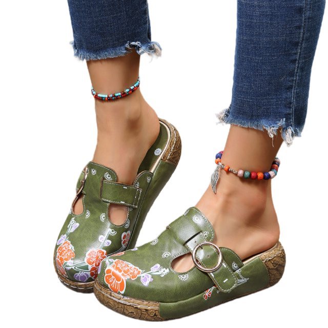 GR | Floral Slippers with Buckle