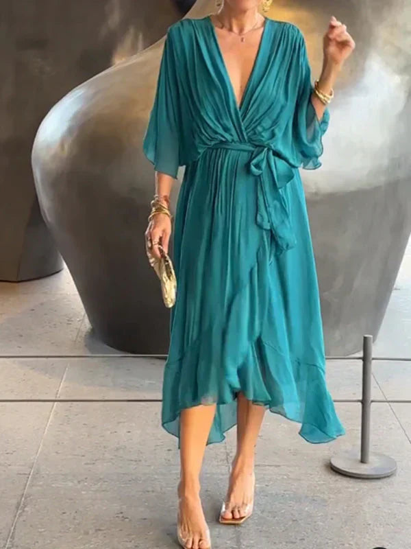 GR | Chiffonkleid Mit V-ausschnitt, Elegant Und Stilvoll
