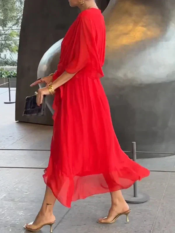 GR | Chiffonkleid Mit V-ausschnitt, Elegant Und Stilvoll