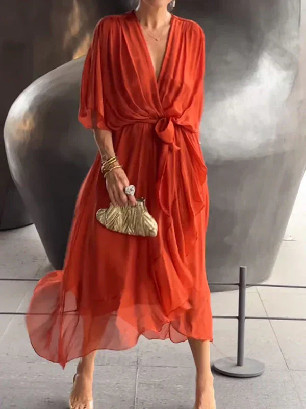 GR | Chiffonkleid Mit V-ausschnitt, Elegant Und Stilvoll