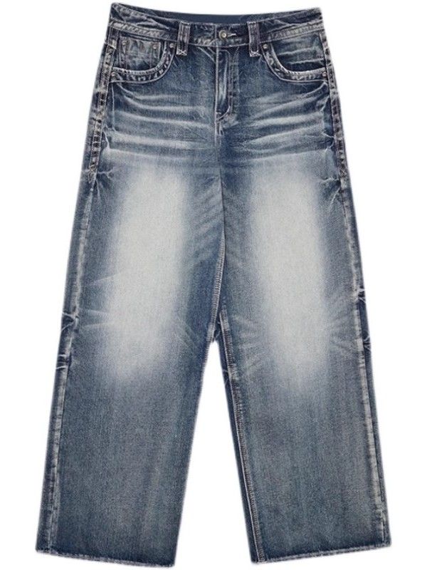GR | Hop Gewaschene Distressed Hoher Taille Baggy Jeans