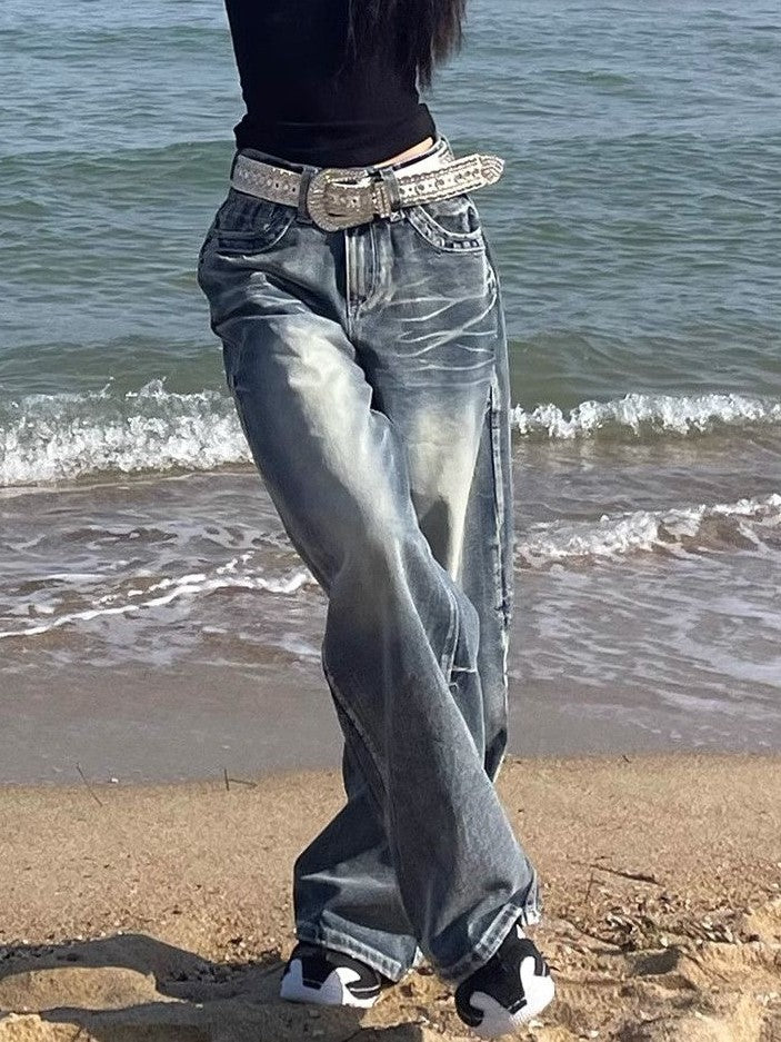 GR | Hop Gewaschene Distressed Hoher Taille Baggy Jeans