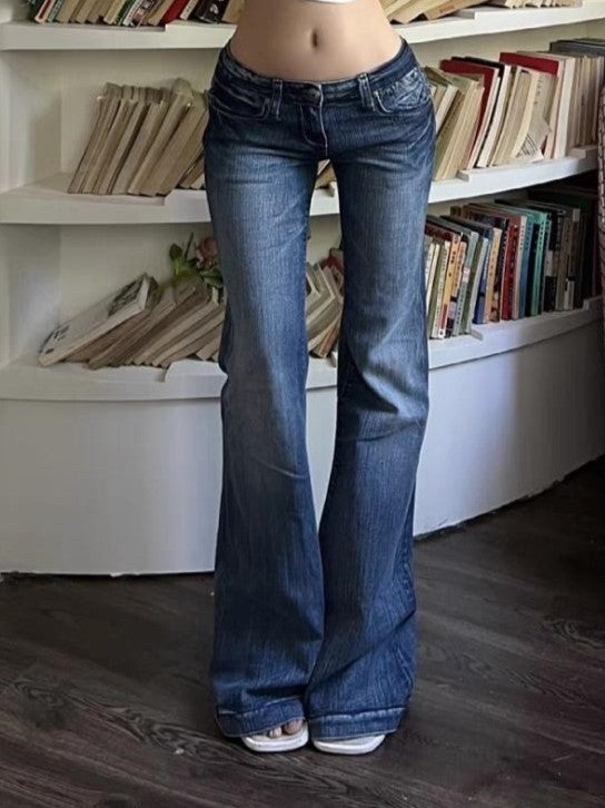 GR | Blaue Verwaschene Low Waist Schlag Jeans