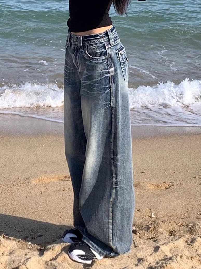 GR | Hop Gewaschene Distressed Hoher Taille Baggy Jeans