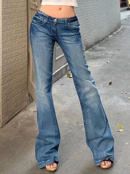 GR | Blaue Verwaschene Low Waist Schlag Jeans