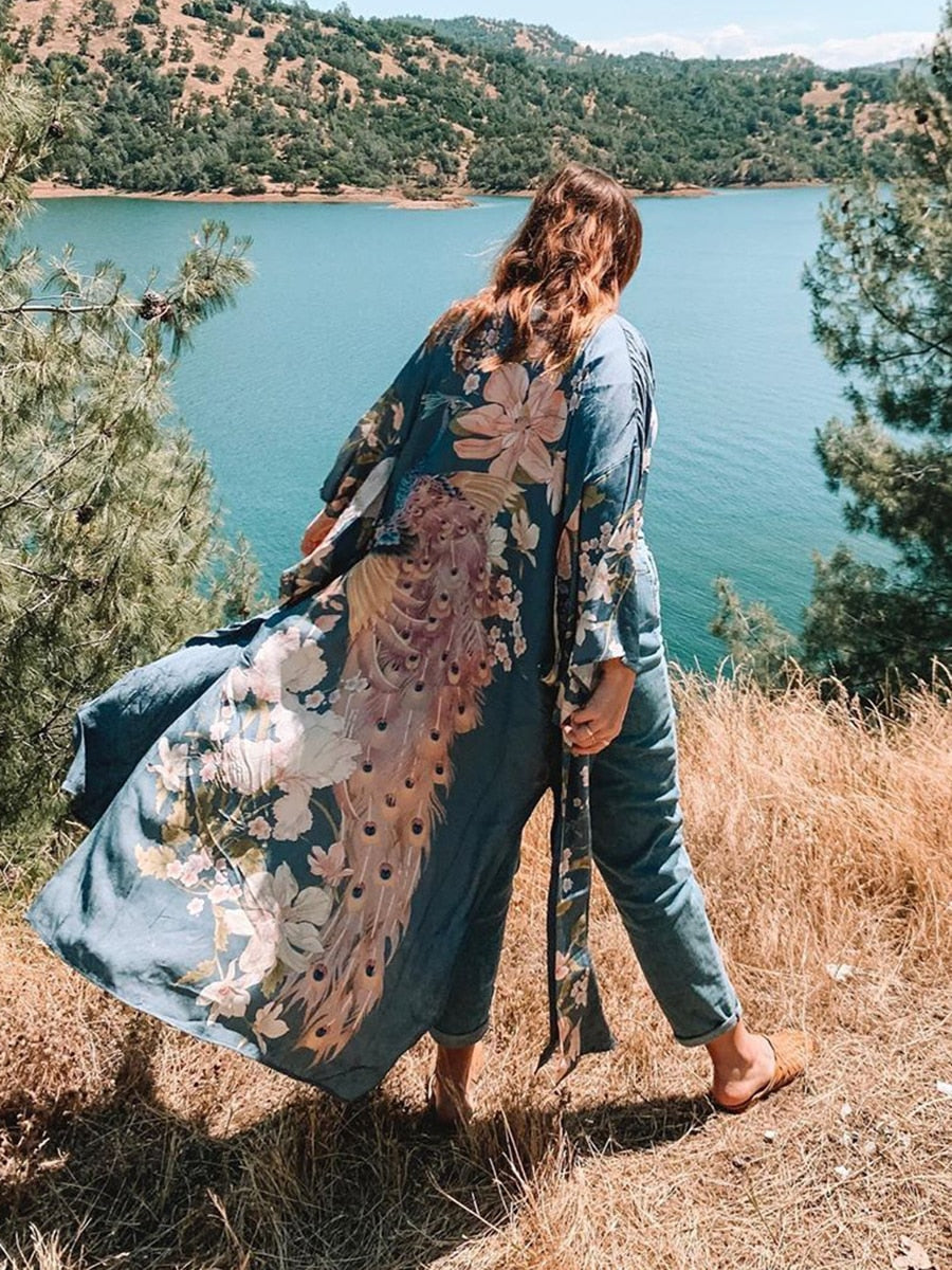 GR | Long kimono robe with batwing sleeves