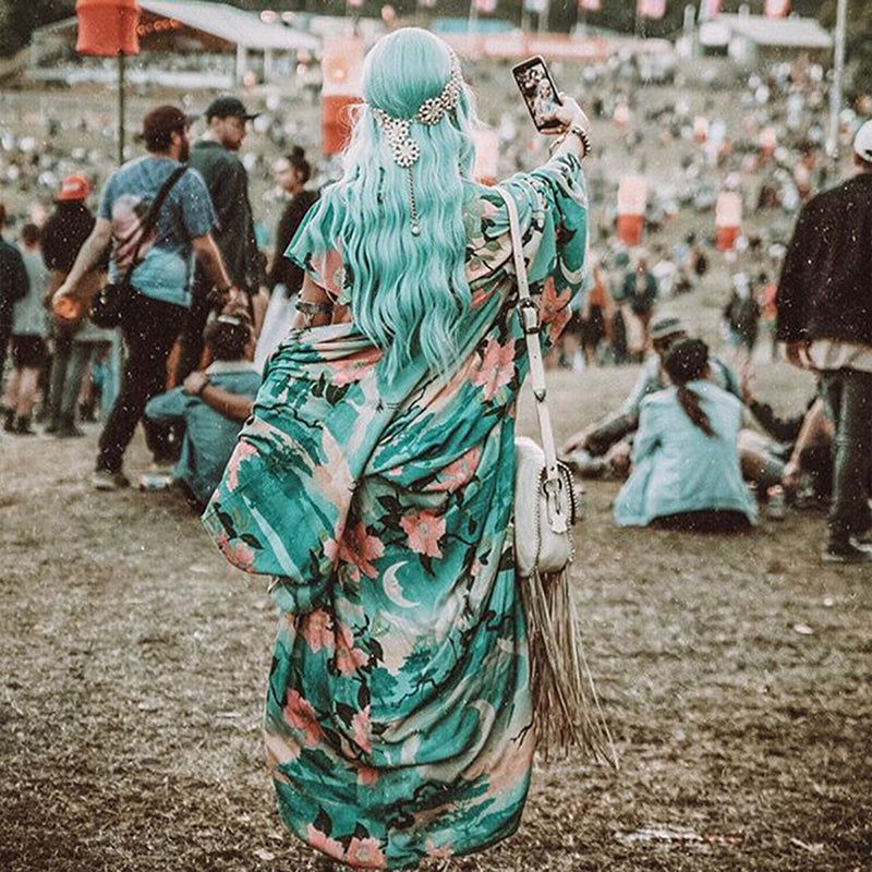 GR | Green floral print kimono cardigan
