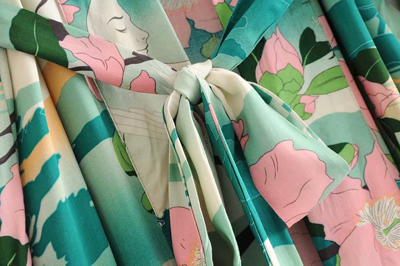 GR | Green floral print kimono cardigan