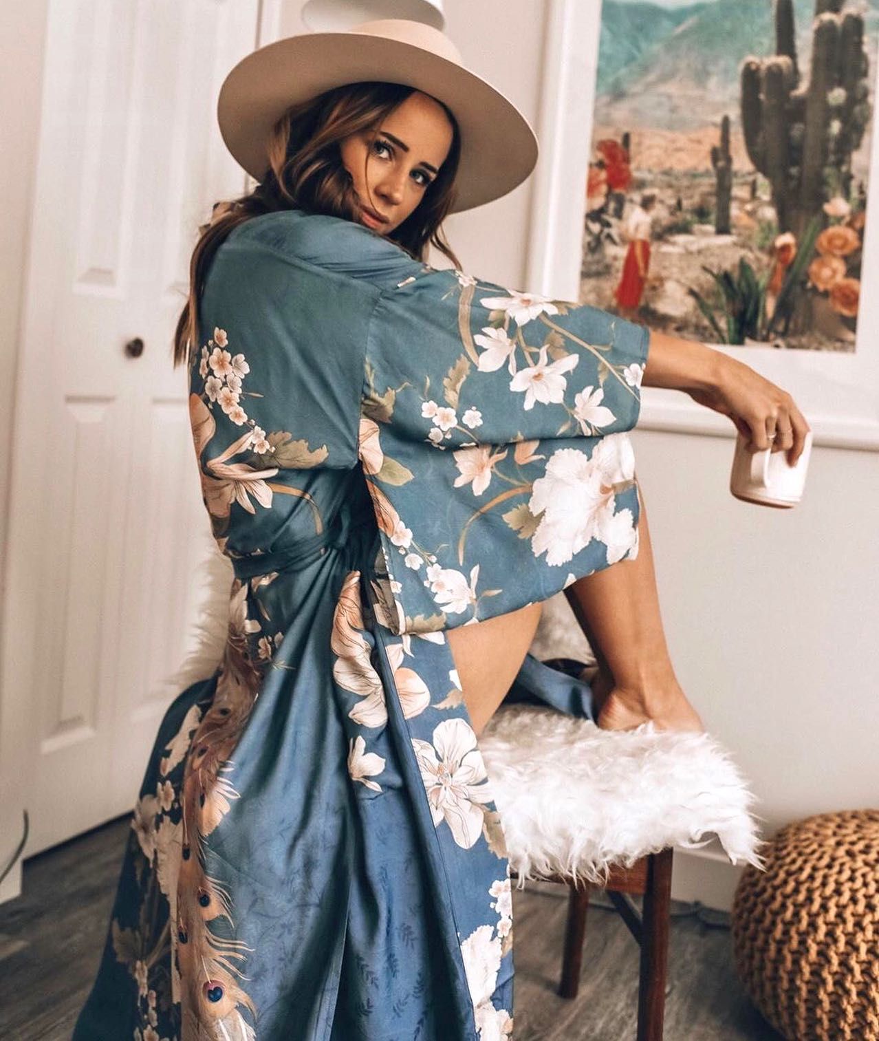 GR | Long kimono robe with batwing sleeves