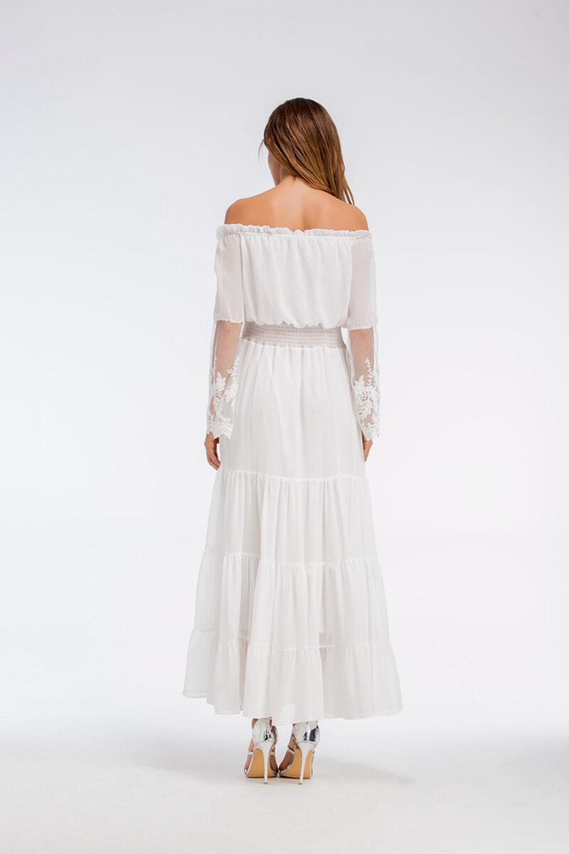 GR | Schulterfreies Weißes Spitzen Sommerkleid