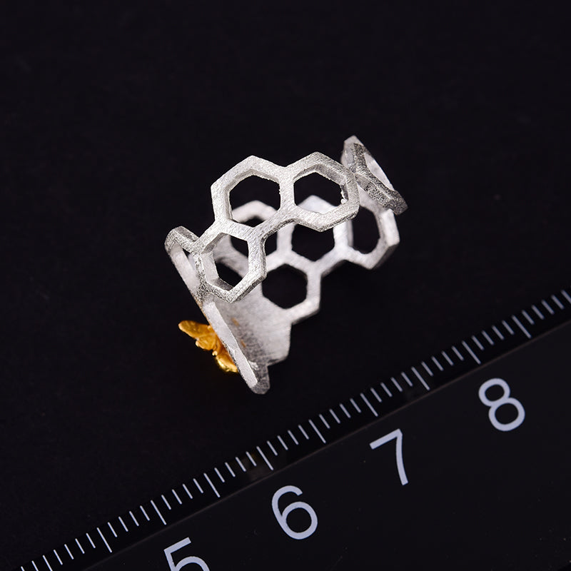 GR | Little Bee 18k Gold Plated Honeycomb Open Rings