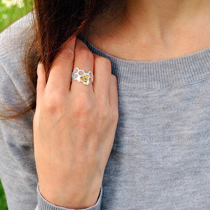 GR | Little Bee 18k Gold Plated Honeycomb Open Rings