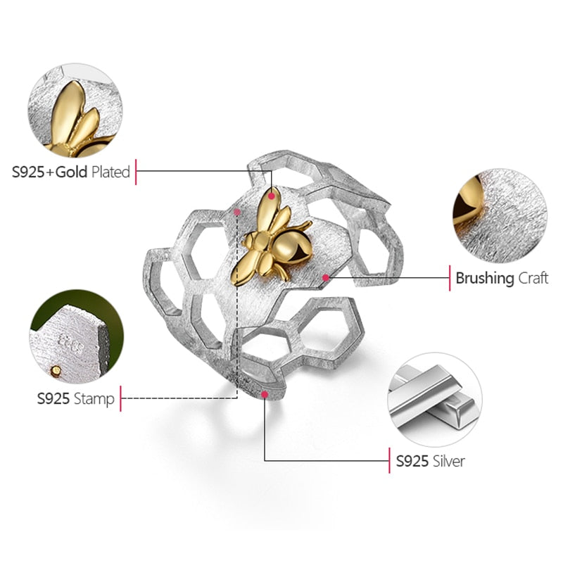 GR | Little Bee 18k Gold Plated Honeycomb Open Rings