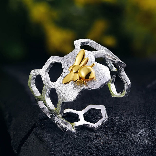 GR | Little Bee 18k Gold Plated Honeycomb Open Rings