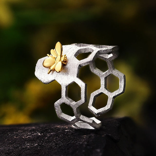 GR | Little Bee 18k Gold Plated Honeycomb Open Rings