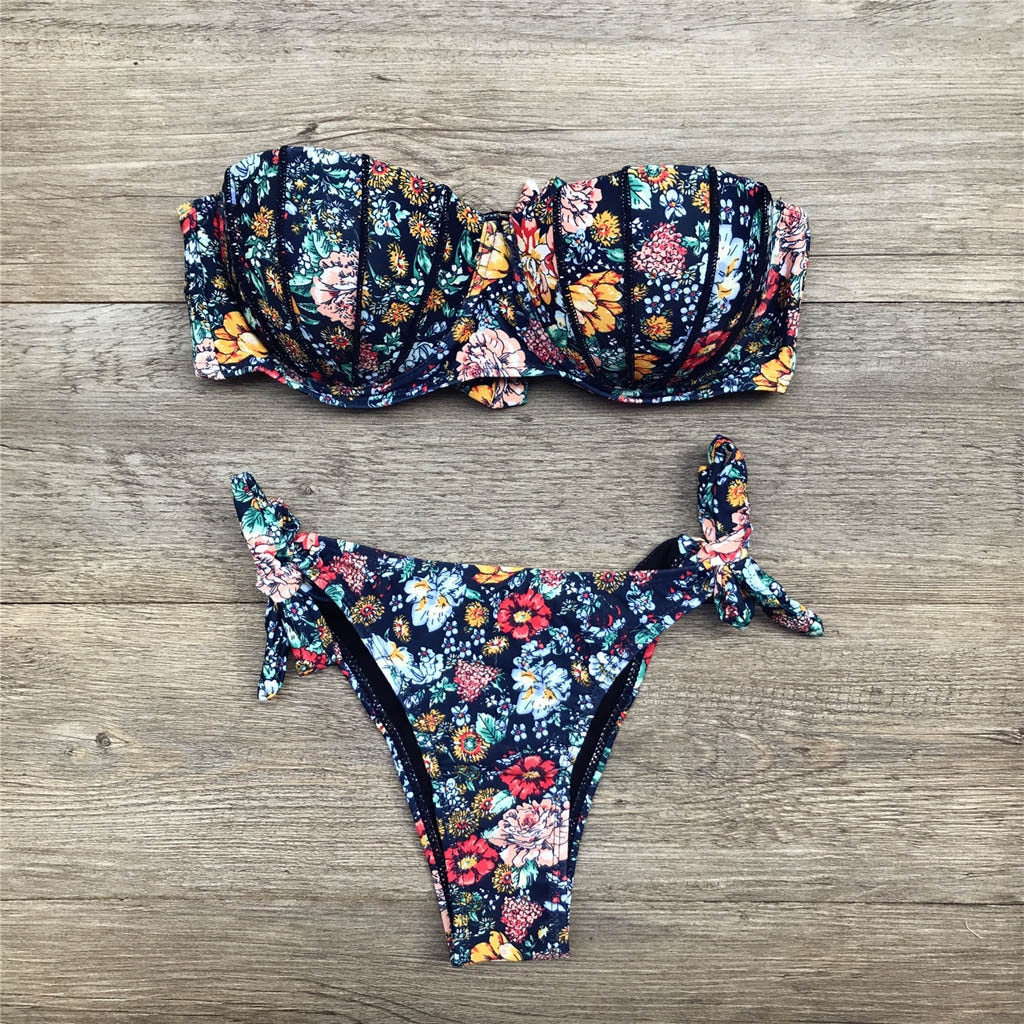 GR | Bandeau Floral Pattern Bikini