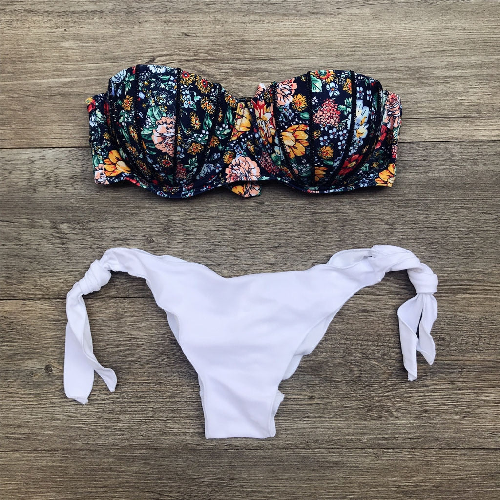 GR | Bandeau Floral Pattern Bikini