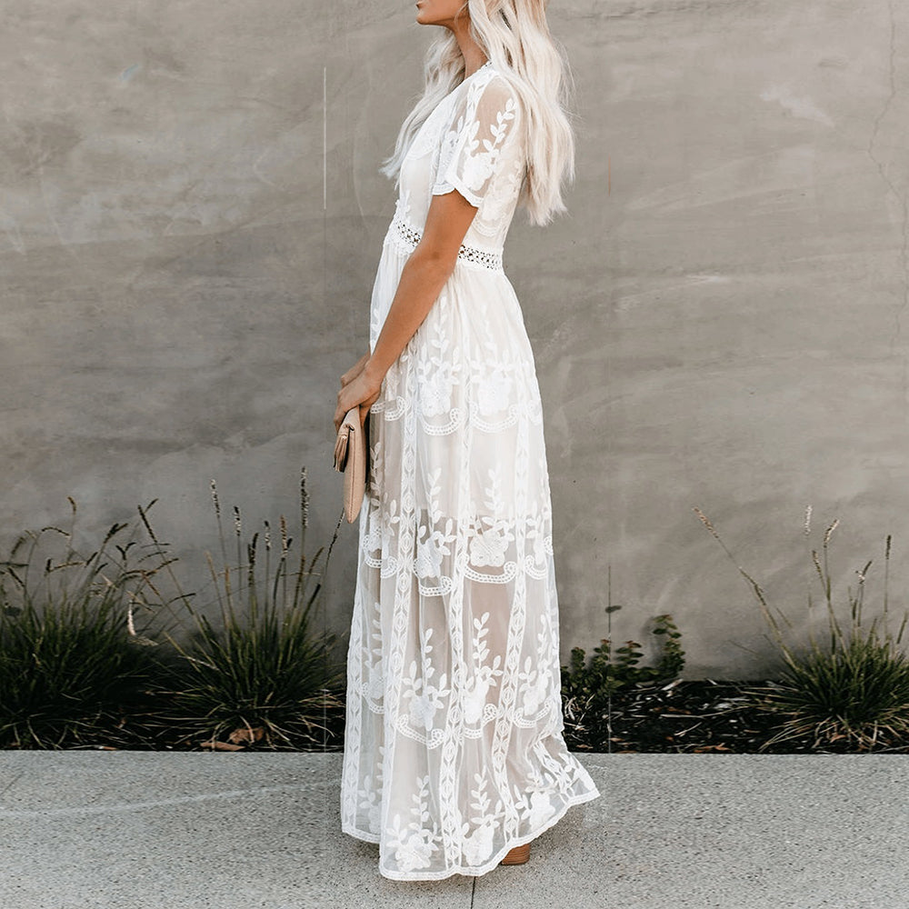 GR | Maxi dress made of mesh lace with V-neck, summer