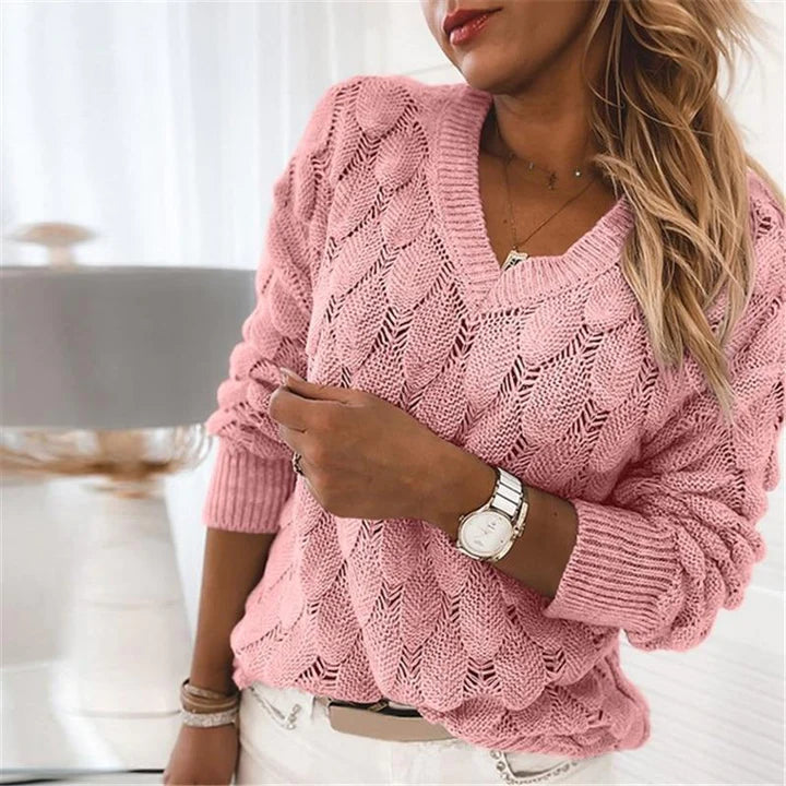 GR - Damen V-Ausschnitt Kabelstrickpullover