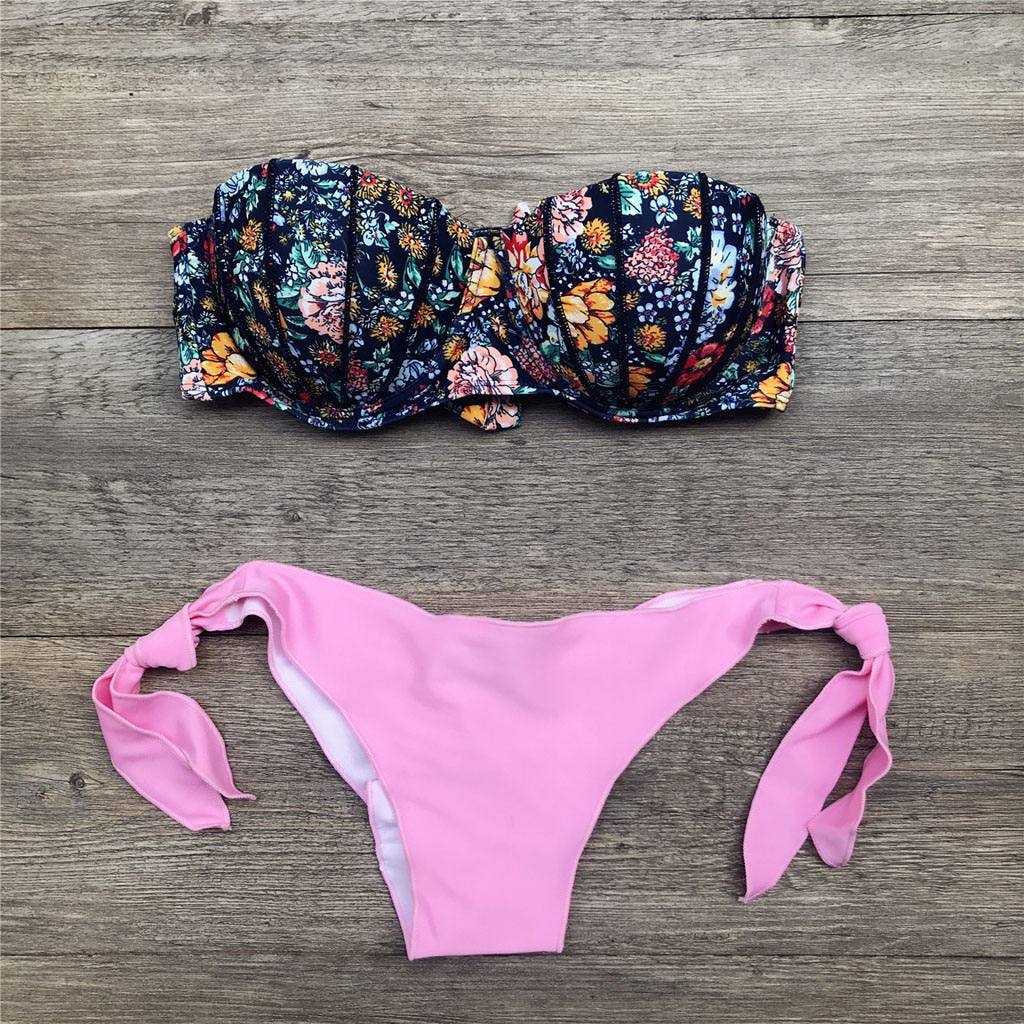 GR | Bandeau Floral Pattern Bikini