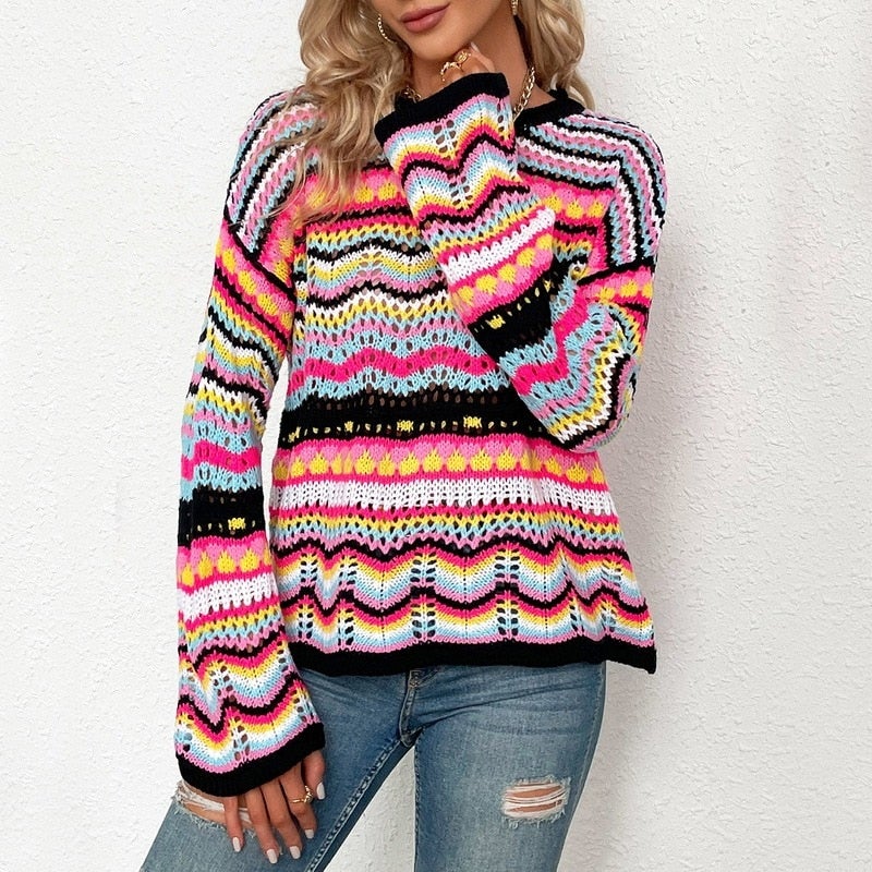 GR | Buntgestreifter Strickpullover