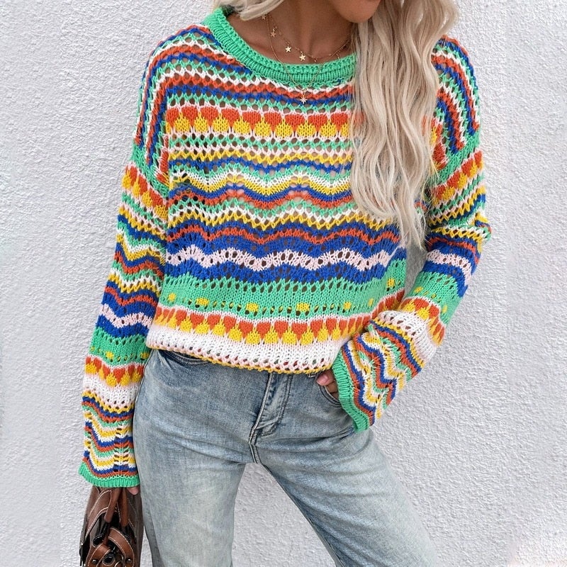 GR | Buntgestreifter Strickpullover