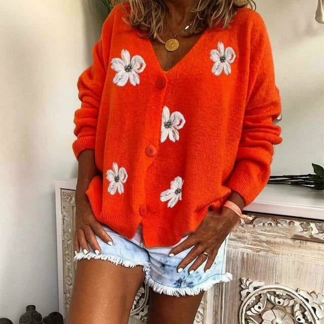 GR | Casual cardigan with floral embroidery