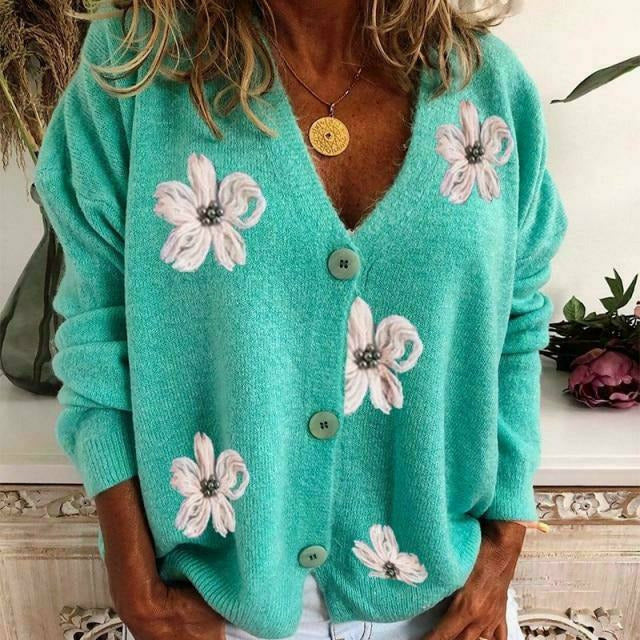 GR | Casual cardigan with floral embroidery