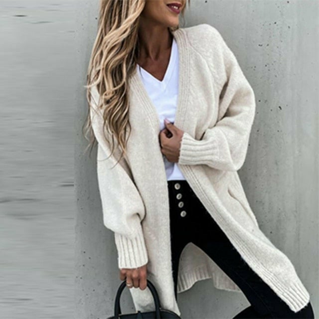 GR | Langes, weiches Damenstrickjacke mit einer lässigen Passform