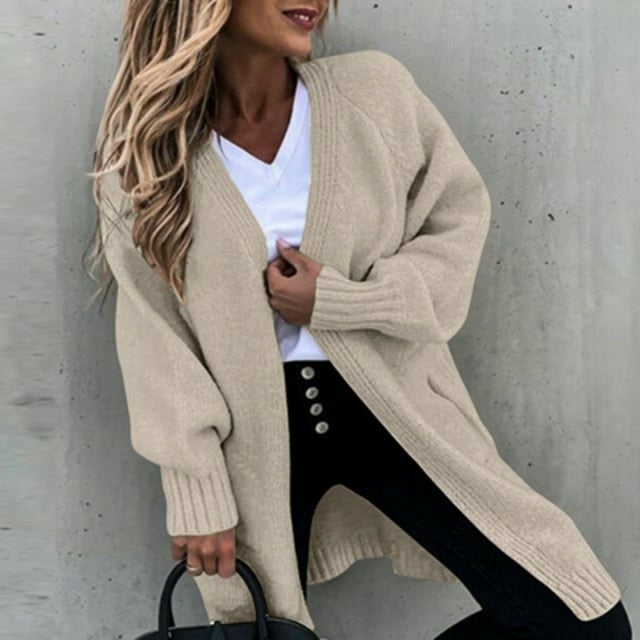GR | Langes, weiches Damenstrickjacke mit einer lässigen Passform