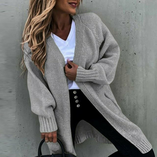 GR | Langes, weiches Damenstrickjacke mit einer lässigen Passform