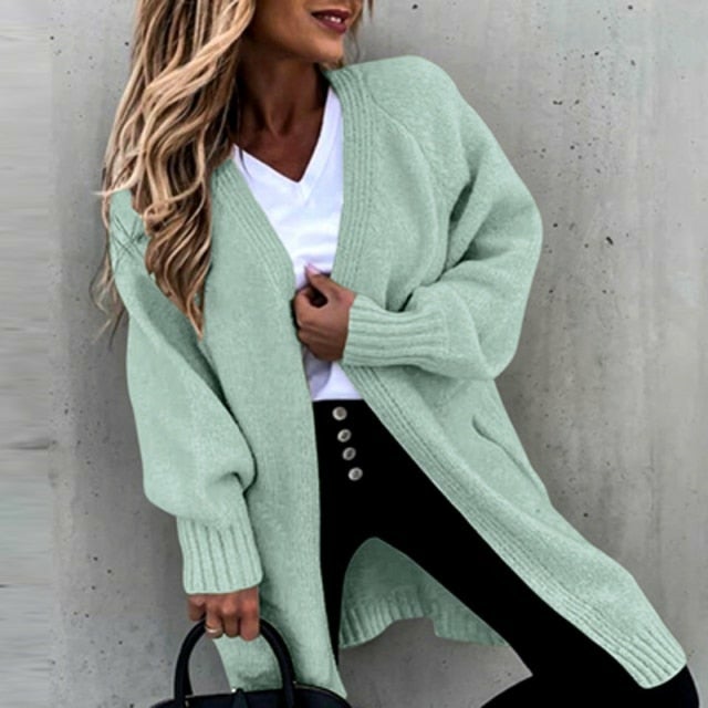 GR | Langes, weiches Damenstrickjacke mit einer lässigen Passform