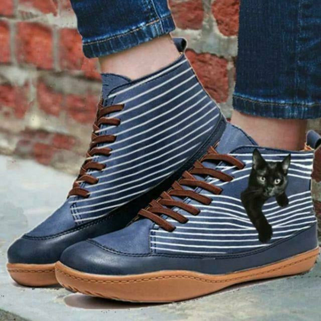 GR | Flat Boots with Cat Print