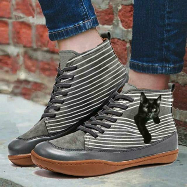 GR | Flat Boots with Cat Print