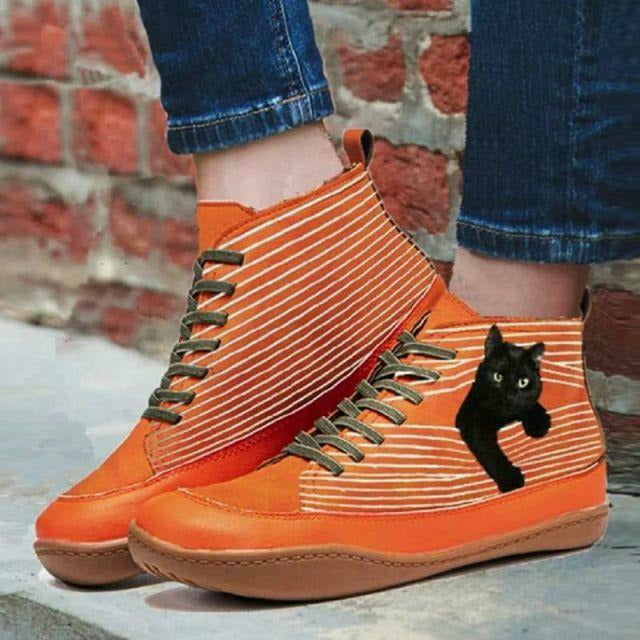 GR | Flat Boots with Cat Print