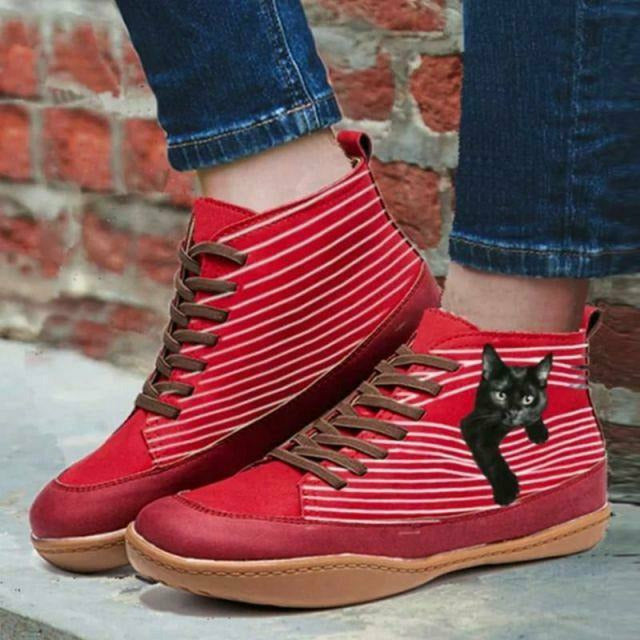 GR | Flat Boots with Cat Print